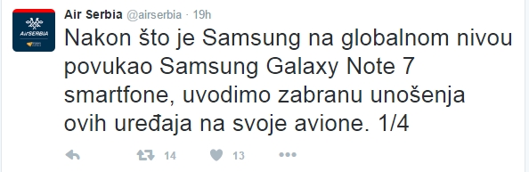 Samsung Galaxy Note 7 ukinula AirSerbia 1